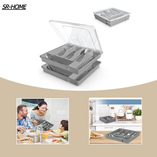 SRHOME 2 Layer Large Silverware Tray With Lid,Stackable Utensil